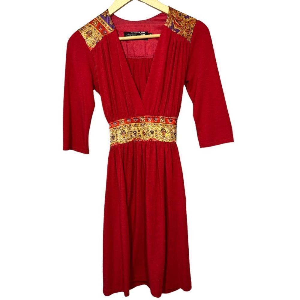 ZACHARY'S SMILE Vintage Women's Stretch Tie-Waist Scarf Dress Red Size Large